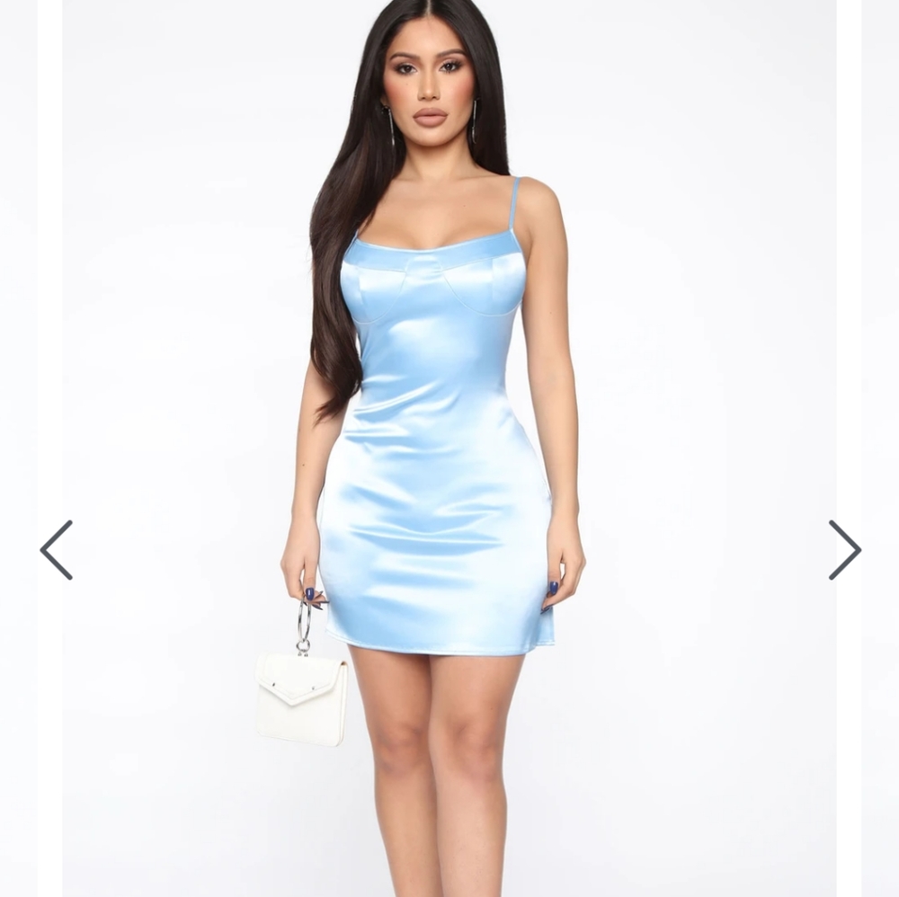 NWT FASHION NOVA blue satin mini dress